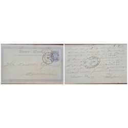 O) 1879 NORWAY,  POST HORN AND CROWN 5o blue, POSTAL STATIONERY CIRCULATED TO BRAMMER, XF