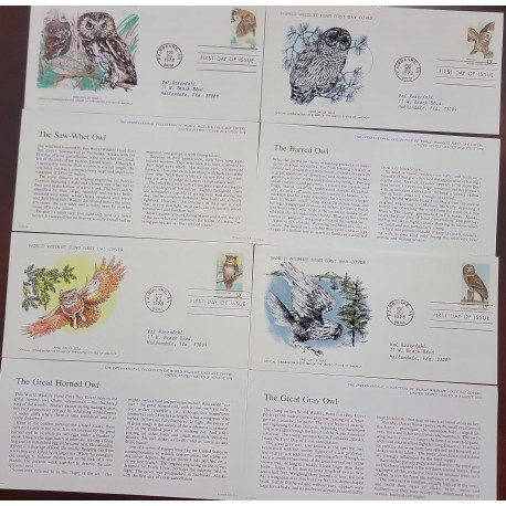 O) 1978 UNITED STATES - USA. WWF, WILDLIFE CONSERVATION, OWL, GREAT GRAY, SAW WHET, BARRED, HOMED OWL, FDC AND FDB, XF
