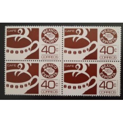 SD)1982, MEXICO, MEXICO EXPORTS COFFEE, BLOCK OF 4 PRIMER PAPER, PHOSPHORESCENT GUM, MNH