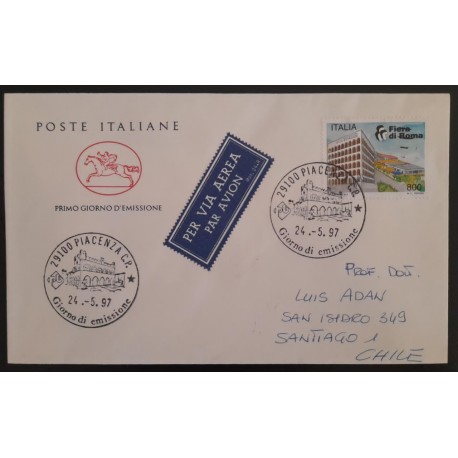 SD)1997, ITALY, COVER CIRCULATED FROM ITALY TO CHILE, AIR MAIL, ROME FAIR, FIRST DAY OF ISSUE, FDC