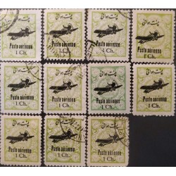 O) IRAN, AIRPLANE, POSTE AERIEN, SURCHARGED ON REVENUE STAMPS 1c esmerald, USED AND UNUSED, EXCELLENT CONDITION