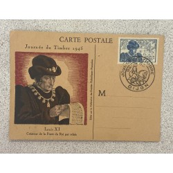 O) 1945 FRANCE, LOUIS XI AND POST RIDER,  POSTAL CARD XF