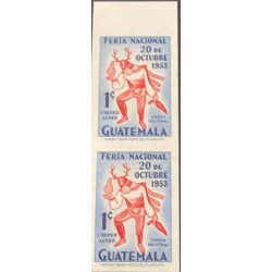 O) 1953 GUATEMALA, IMPERFORATED.  WRIGHT BANK NOTE, REGIONAL DANCE, SCT C188 1c, NATIONAL FAIR, PAIR MNH