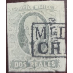 O) 1861 MEXICO, MINERAL DEL CHICO - PACHUCA, MIGUEL HIDALGO  dos reales, BOX CANCELLATION