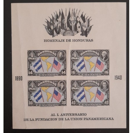 SD)1940, HONDURAS, TRIBUTE OF HONDURAS TO THE 50TH ANNIVERSARY OF THE FOUNDATION OF THE IMPERFORATED PAN AMERICAN UNION