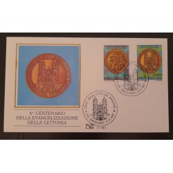 SD)1987, VATICAN CITY, ON FIRST DAY OF ISSUE, COINS, 8TH CENTARY OF THE EVANGELIZATION OF LATVIA, FDC,