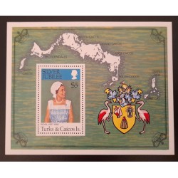 SD)1977, TURKS AND CAICOS ISLANDS, SOUVENIR SHEET, MAP, 25TH ANNIVERSARY OF THE CORONATION OF QUEEN ELIZABETH II, MNH