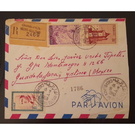 SD)1958, MOROCCO, CIRCULATED LETTER FROM MOROCCO TO MEXICO, AIR MAIL, REVISED, MAHAKMA CASABLANCA, ANTI ATLAS PEOPLE, KING MOHA¿