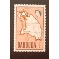 SD)1968, BARBUDA, MAP OF BARBUDA, QUEEN ELIZABETH II, MINT,
