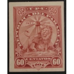 O) 1903 PARAGUAY, CARDBOARD PROOF RED, SENTINEL LION WITH RIGHT PAW READY TO STRIKE FOR PEACE AND JUSTICE, SCT 83 60c, XF