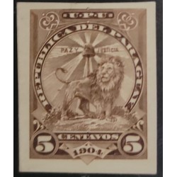 O) 1903 PARAGUAY, CARDBOARD PROOF RED, AMERICAN BANK NOTE,  SENTINEL LION AT REST, 5c, XF