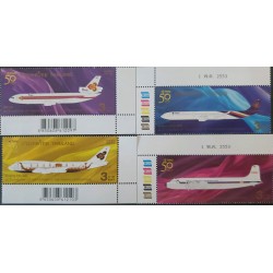 P) 2010 THAILAND, 50TH ANNIVERSARY OF THAI AIRWAYS INTERNATIONAL COLOR PALETTE SERIE OF 4 MNH