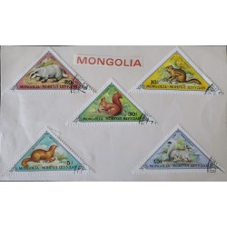 P) 1973 MONGOLIA, SMALL FUR ANIMALS, DIFFERENT RODENTS, TRIANGLE STAMP POSTAL SERVICE SERIE USED