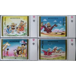 P) 1991 MONGOLIA, THE FLINTSTONES VISIT MONGOLIA, THEMATIC STAMP, SERIE OF 4 MNH
