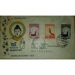 P) 1957 THAILAND, 2500TH BUDDHIST ERA, CIRCULATED BANGKOK TO BRAZIL, FDC, XF