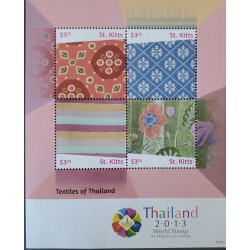 P) 2013 THAILAND, WORLD STAMP EXHIBITION, TEXTILES, HANDICRAFTS, SAINT KITTS STAMPS, SOUVENIR, MNH