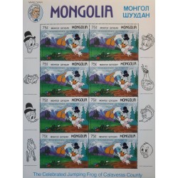 P) 1987 MONGOLIA, WALT DISNEY, MARK TWAIN, CELEBRATED JUMPING FROG, SOUVENIR MNH