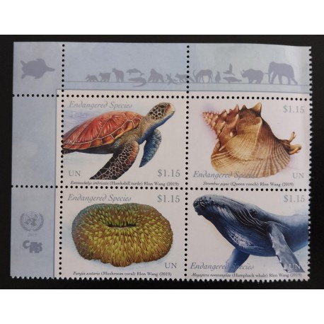 SD)2019. UNITED NATIONS. MARINE FAUNA. TURTLES. SHELLS. WHALES. SPONGES. MNH.