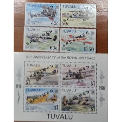 O) 1997 TUVALU, SPECIMEN, ROYAL AIR FORCE, HAWKER WOODCOCK, VICKERS VICTORIA, BRISTOL BRIGAND, DE HAVILAND,