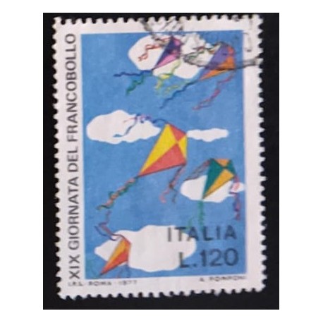 SD)1977, ITALY, STAMP DAY, CHILDREN'S DRAWINGS, KITE, USED