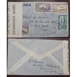 E) 1938 VENEZUELA, CARABOBO MONUMENT 40c-AIRMAIL 25c & 5c, CENSORED BY EXAMINER 8085, CIRCULATED COVER TO TX, USA, VF