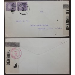 E) 1918 ECUADOR, PRESIDENT URVINA 5c, BARREL CANCELLATION, CENSOR 292, CIRCULATED COVER TO CHICAGO, ILL, USA, VF