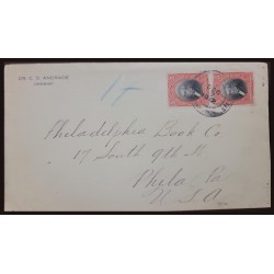 E) 1912 ECUADOR, PRESIDENT URVINA 5c PAIR, DR ANDRADE CHEMIST COMERCIAL CIRCULATED COVERTO CHICAGO, USA, VF