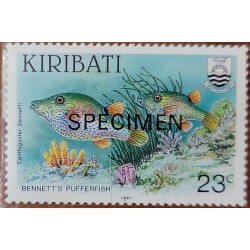 O) 1991 KIRIBATI, SPECIMEN, BENNETT´S PUFFERFISH FISH, SEA CORALS, ALGAE, MARINE LIFE, MNH
