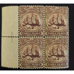 SD)1904, TURKS AND CAICOS ISLANDS, DEPENDENCY SHIELD, BLOCK OF 4, MNH