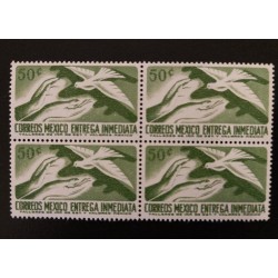SD)1956, MEXICO, IMMEDIATE DELIVERY, HANDS AND PAOLA DE LA PAZ, GREEN, BLOCK OF 4, MNH