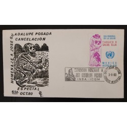 SD)1980, MEXICO, EXHIBITION TRIBUTE TO JOSÉ GUADALUPE POSADA, WORLD HEALTH DAY, TOBACCO OR HEALTH, CHOOSE, SPECIAL CANCELLATION
