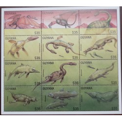 El)1976 GUYANA, PREHISTORIC ANIMALS -EUDIMORPHODON-CRIORMYNCHUS- ELAMOSAURUS -RHOMALEOSAURUS-MESOSAURUS-GRENDELIUS-NOTHASAURUS-M