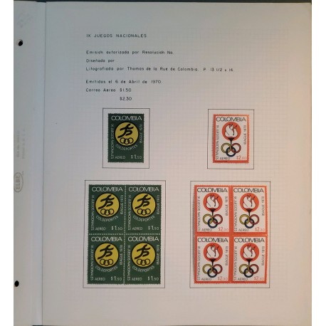 El)1970 COLOMBIA, IX NATIONAL GAMES -COLDEPORTES SINGLE & B/4 AIR MAIL 150P, IBAGUE 1970 EMBLEM-SINGLE & B/4 AIR MAIL 2.30p, AL