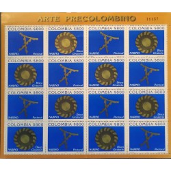 El)2002 COLOMBIA, PRE-COLUMBIAN ART- NARIÑO, PECTORAL & ROTATING DISC, FULL SHEET 800p, MINT