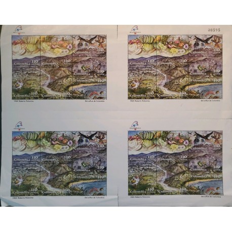 El)1989 COLOMBIA, PHILEXFRANCE 89, PLANTS & FRUITS ROBERTO PALOMINO PAINTING, 4 SS OF 7 STAMPS EACH, 110p AIR MAIL, MNH