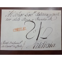 O) 1789 CHILE, PRESTAMP - PREPHILATELIC, CHILE HANDSTAMP IN RED, 21 RATED, ROYAL COURT OF ACCOUNTS OF CHILE,