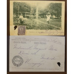 El)1902 PARAGUAY, , UPU 5c, HAMMOCK WEAVERS, POSTAL CARD CIRCULATED TO MONTEVIDEO, URUGUAY, F