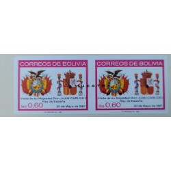 O) 1987 BOLIVIA, IMPERFORATED, STATE VISIT OF KING JUAN CARLOS OF SPAIN, SCT 740 60c, PAIR MNH