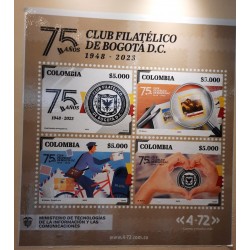 O) 2023 COLOMBIA,  BOGOTA PHILATELIC CLUB ANNIVERSARY, 1948-2023, FACTS OF THE CLUB- POSTMAN ON BICYCLE, MNH