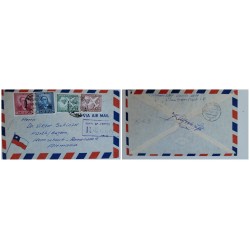 O) CHILE,  HEINRICH VON STHEPAN - UPU, PLANE AND GLOBE . UPU,  AIRMAIL FROM SANTIAGO TO GERMANY