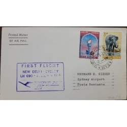 O) 1965 INDIA,   FIRST FLIGHT  LH 690, JAWAHARIAL NEHRU, TORCH AND ROSE, ELEPHANT,  CIRCULATED TO SIDNEY
