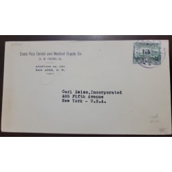 O) COSTA RICA, TRAIN - TELEGRAPH STAMP SURCHARGED FOR POSTAGE, 13c on 40c deeo green, COSTA RICA DENTAL