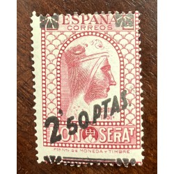 O) 1938 SPAIN, ERROR, BLACK VIRGIN, SCT 589 2.50 puntas on 25c lake, COMMEMORATIVE OF THE BUILDING OF THE OLD MONASTERY