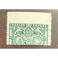 O) 1930 SPAIN, ERROR, SPANISH AMERICAN UNION EXHIBITION, SEVILLE, ARMS OF SPAIN - BOLIVIA AND PARAGUAY, SCT 433 1c blue green