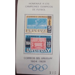 O) 1965 URUGUAY, OLYMPIC GAMES TOKYO SCT C282, VICTORY OF SAMOTHRACE STAMP 1924, SYMBOLICAL OF SOCCER
