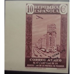 O) 1936 SPAIN, IMPERFORATED, WATERLOW AND SONS, PRESS BUILDING MADRID 10p violet brown, SCT C87, MADRID PRESS ASSOCIATION, MNH