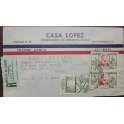 O) ECUADOR, MIGUEL DE CERVANTES SAAVEDRA, SAN PABLO LAKE, AIRMAIL CIRCULATED TO USA, CASAC LOPEZ