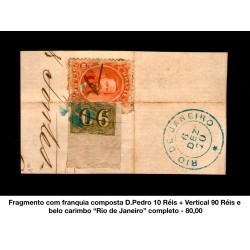 O) 1870 BRAZIL, RIO DE JANEIRO, DOM PEDRO 10 reais, VERTICAL NUMERAL 90 reais, FRAGMENT, XF