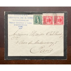 P) 1905 CARIBBEAN, COUNTRY SCENES STAMPS OVERPRINT, COVER CIRCULATED CIENFUEGOS TO PARIS, MINERBA BOOKSHOP, XF