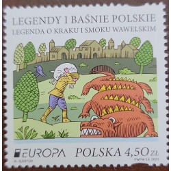 EL)2022 POLAND ISSUE "EUROPE" TALES AND LEGENDS, THE DRAGON OF WAWEL 4.50ZT, MINT